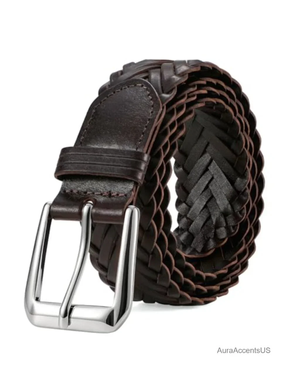 Men's Braided Leather Belt Adjustable Woven Belt 1.4
